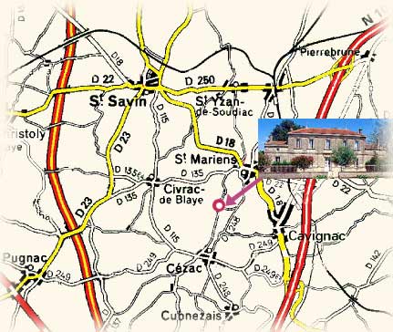 Plan d'accès au Château Tayat à Cézac